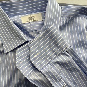 Oxxford Clothes Blue and White Striped Long Sleeve Button up Shirt